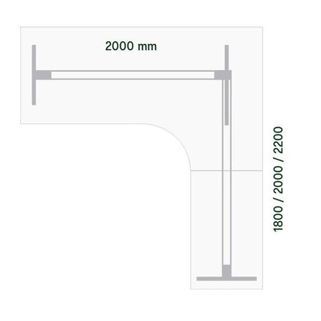 Hæve-sænkebord DNA, Lysgrå 2000x2000 mm Højre 3-ben/Alugrå