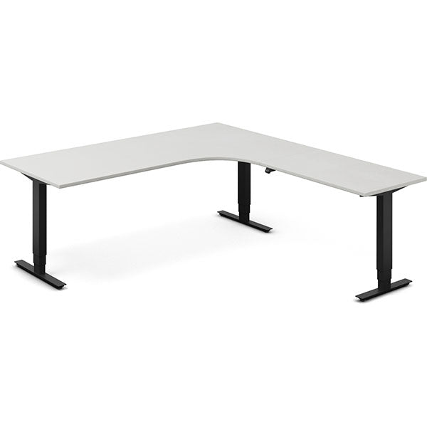 Ergoff Hæve-sænkebord DNA, Lysgrå 2000x2200 mm Højre 3-ben/Sort – Hæve/sænkeborde