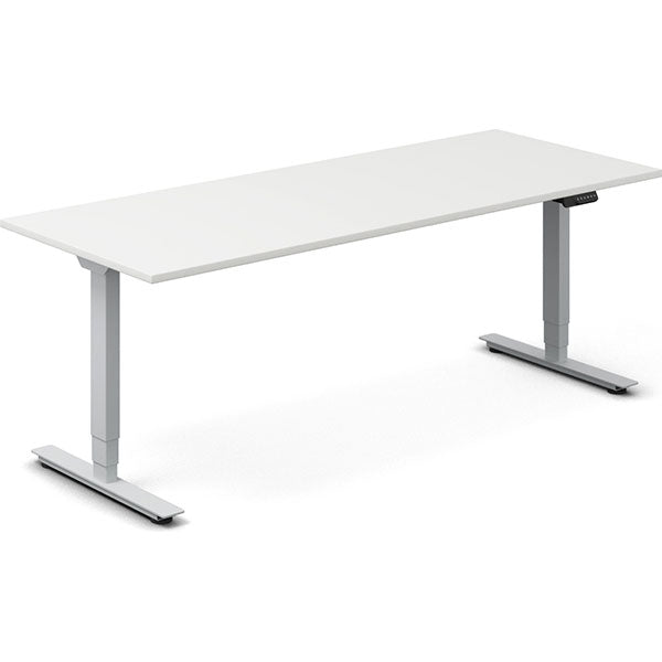 Ergoff Hæve-sænkebord DNA, Hvid 2000x800mm 2-ben/Alugrå – Hæve/sænkeborde