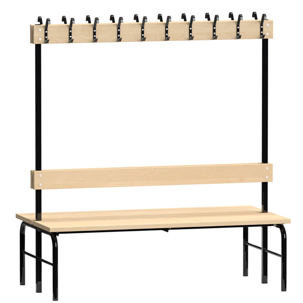 Garderobestativ Dobbeltsidet, sort stel og bænksæde i birk, bredde 1500 mm – image 2