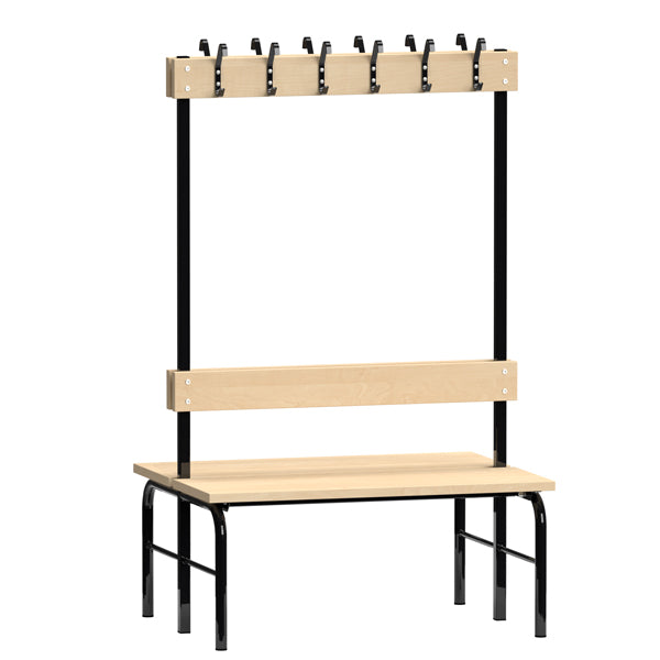 Garderobestativ Dobbeltsidet, sort stel og bænksæde i birk, bredde 1000 mm – image 2