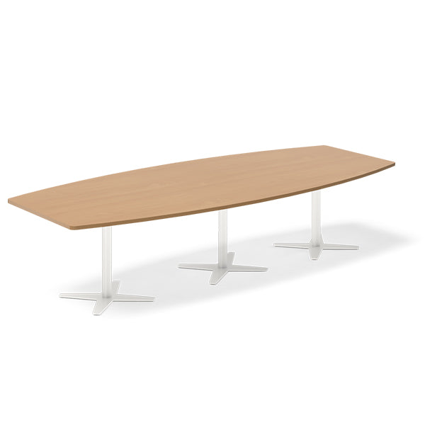 Konferencebord DNA, Bøg 3200x1200 mm bådformet, Hvid understel