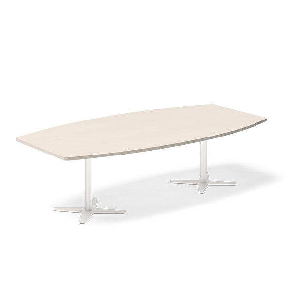 Ergoff Konferencebord DNA, Birk 2600x1200 mm bådformet, Hvid understel – Konferenceborde