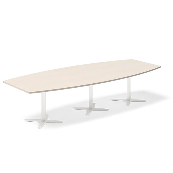Ergoff Konferencebord DNA, Birk 3200x1200 mm bådformet, Hvid understel – Konferenceborde