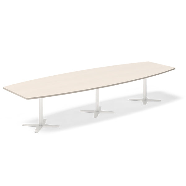 Ergoff Konferencebord DNA, Birk 3800x1200 mm bådformet, Hvid understel – Konferenceborde