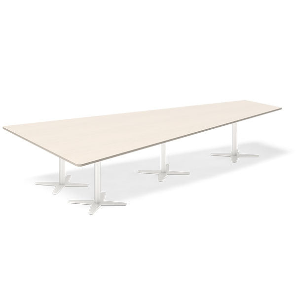 Ergoff Konferencebord DNA, Birk 3800x1990 mm trapezformet, Hvid understel – Konferenceborde