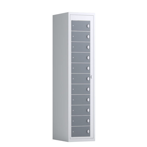 Tøjudleveringsskab 1x11 rum med lige tag og antracit døre med greb f/hængelås – image 1