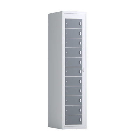 Tøjudleveringsskab 1x11 rum med lige tag og antracit døre med greb f/hængelås – image 1