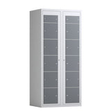 Tøjudleveringsskab 2x6 rum med lige tag og antracit døre med greb f/hængelås