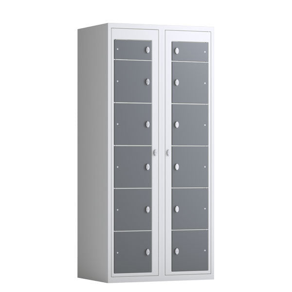 Tøjudleveringsskab 2x6 rum med lige tag og antracit døre med cylinderlås – image 1