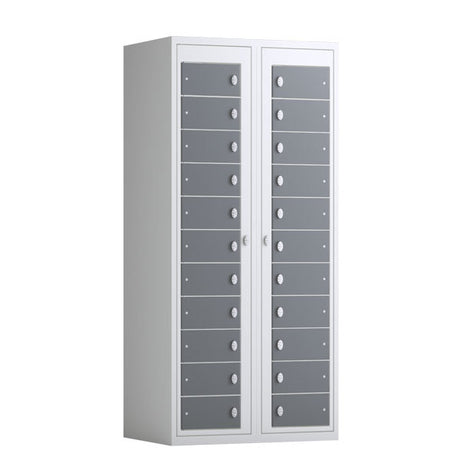 Tøjudleveringsskab 2x11 rum med lige tag og antracit døre med greb f/hængelås – image 1