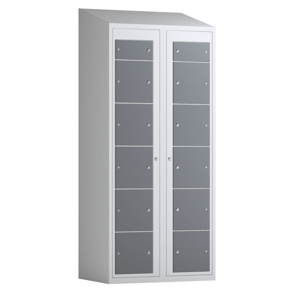 Tøjudleveringsskab 2x6 rum med skråt tag og antracit døre med cylinderlås – image 1