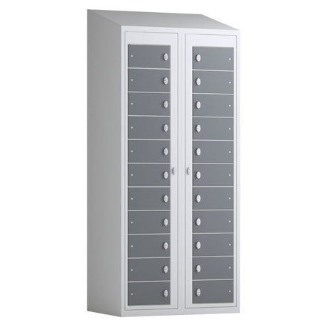 Tøjudleveringsskab 2x11 rum med skråt tag og antracit døre med greb f/hængelås – image 1