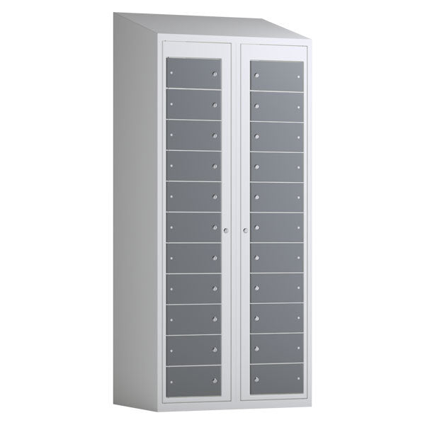 Tøjudleveringsskab 2x11 rum med skråt tag og antracit døre med cylinderlås – image 1