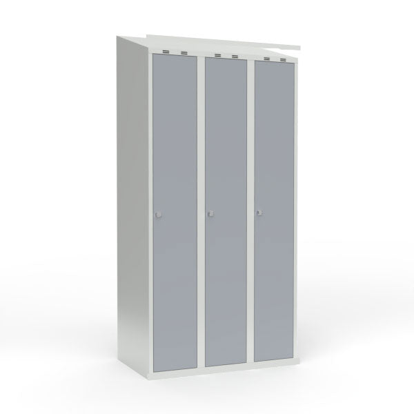 Skoleskab 3x300 Skråt tag 1 rum i højden Grå ståldør Greb for hængelås – image 1