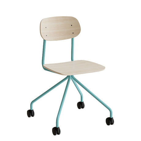Stol Atlas 2112 på hjul, hvidpigmenteret egelaminat, turkis stel