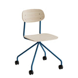 Stol Atlas 2112 på hjul, hvidpigmenteret egelaminat, blåt stel