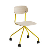 Stol Atlas 2112 på hjul, hvidpigmenteret egelaminat, gult stel