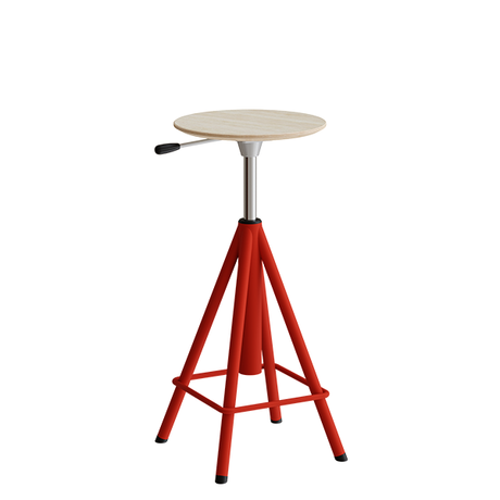 Taburet Atlas 2117, hvidpigmenteret egelaminat, rødt stel H: 600-720 mm