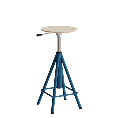 Taburet Atlas 2117, hvidpigmenteret egelaminat, blåt stel H: 600-720 mm