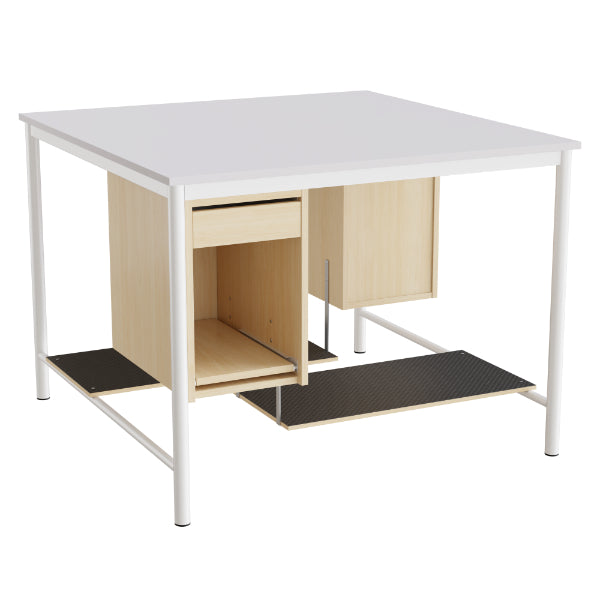 Sybord 134, 1200x1200 mm H900 mm, grå laminat, hvid stel