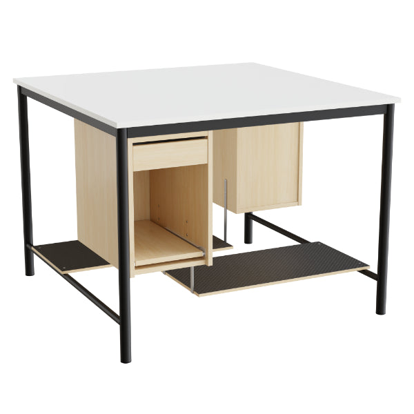 Sybord 134, 1200x1200 mm H900 mm, hvid laminat, sort stel