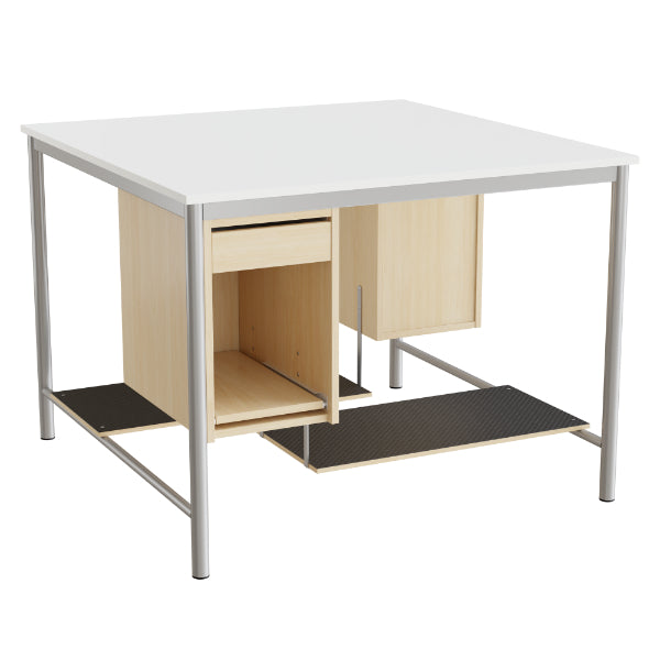 Sybord 134, 1200x1200 mm H900 mm, hvid laminat, alugråt stel