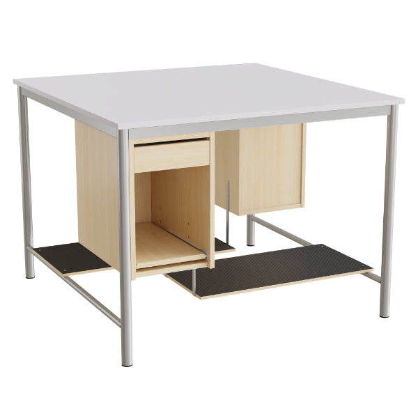 Sybord 134, 1200x1200 mm H900 mm, grå laminat, alugråt stel