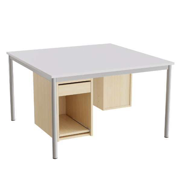 Tranås Skolmöbler Sybord 136, 1200x1200 mm H720 mm, grå laminat, alugråt stel – Andet