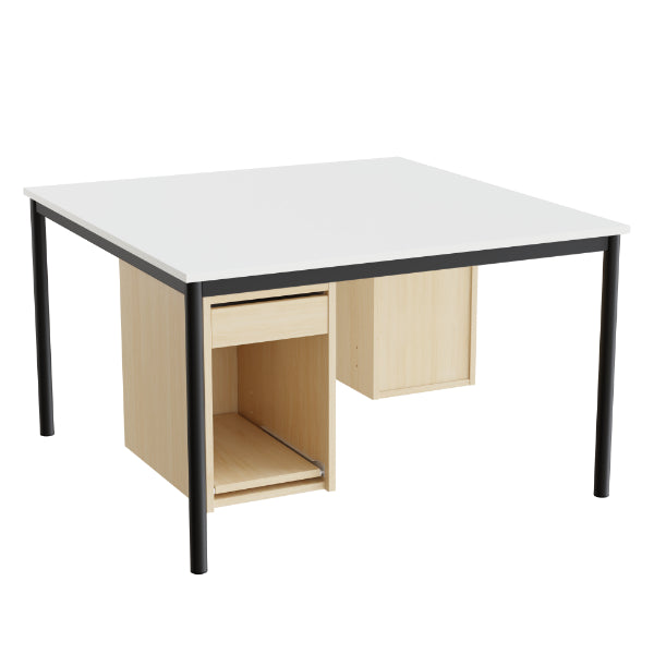 Tranås Skolmöbler Sybord 136, 1200x1200 mm H720 mm, hvid laminat, sort stel – Andet