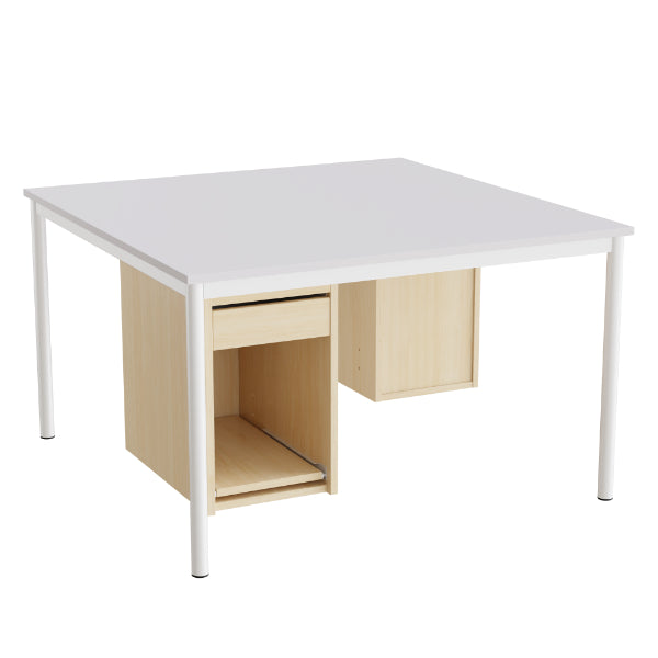 Tranås Skolmöbler Sybord 136, 1200x1200 mm H720 mm, grå laminat, hvid stel – Andet