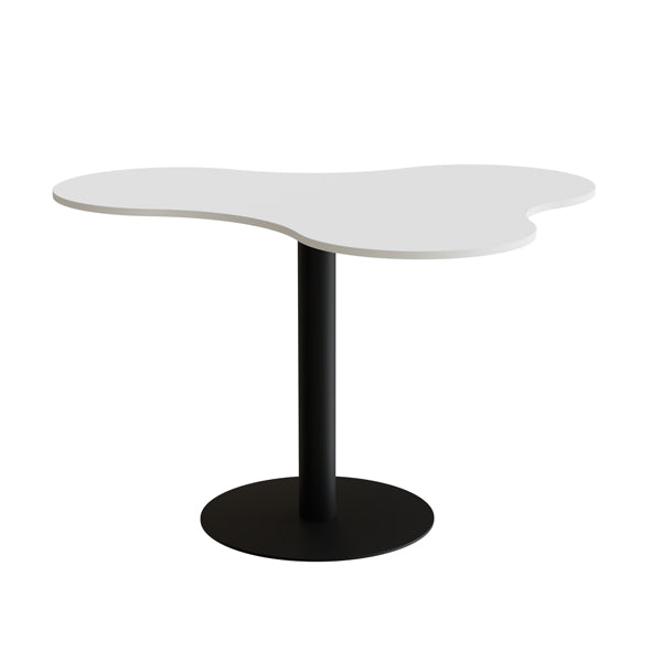 Form o Miljö Bord Amöba 1005, 1200x1500 mm, Højde 900 mm, Hvid laminat, Sort stel – Kantineborde