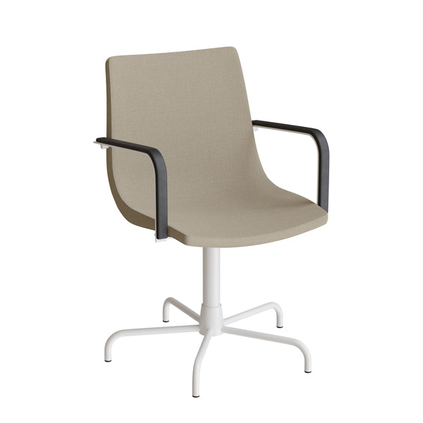 Stol Colt 10014 Med armlæn og drejeligt undestel, beige tekstil, hvidt stel – image 1