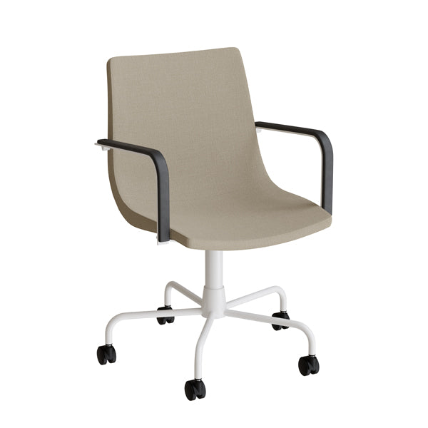 Stol Colt 10016 Med armlæn og drejeligt undestel med hjul, beige tekstil, hvidt stel – image 4