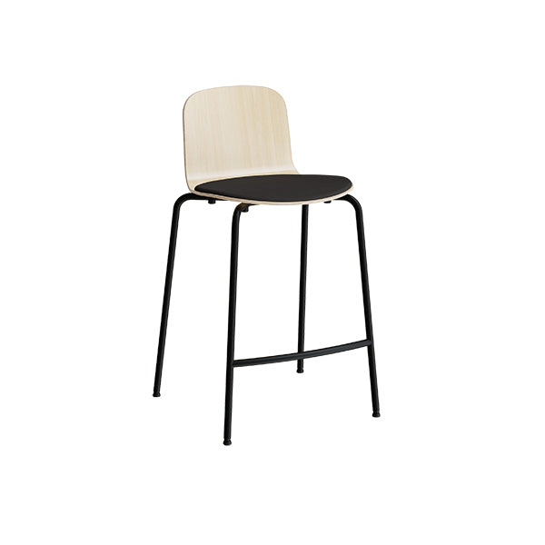 Barstol ADD Birk laminat, sæde i sort tekstil, sorte ben