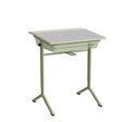 Tranås Skolmöbler Elevbord Atlas 1128, 650x550 mm, lys grå linoleum, grønt understel – Elevborde