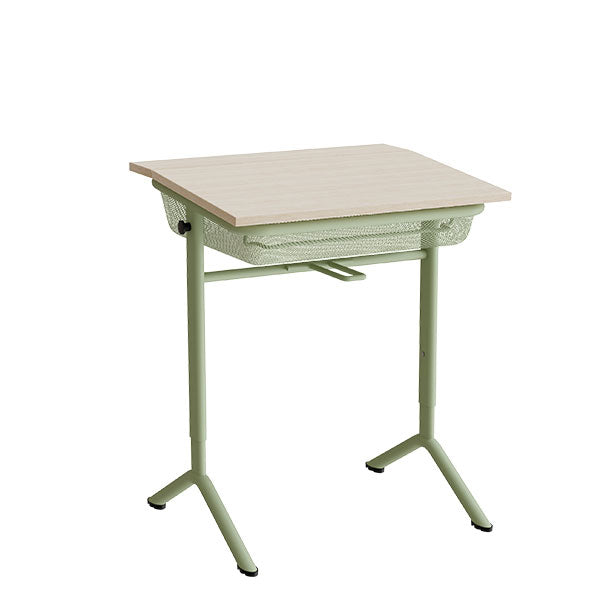 Tranås Skolmöbler Elevbord Atlas 1128, 650x550 mm, lyddæmpende hvidpigmenteret eg laminat, grønt understel – Elevborde