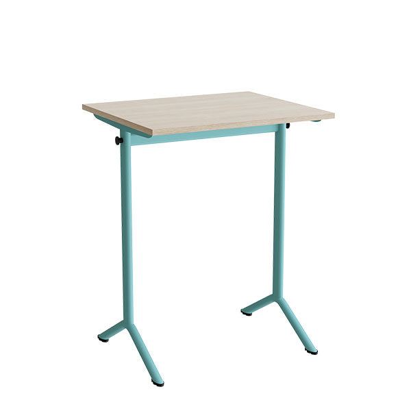 Tranås Skolmöbler Bord Atlas 1130, 700x600mm, eg højtrykslaminat, turkis stel – Elevborde