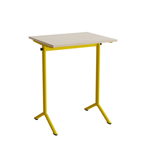 Tranås Skolmöbler Bord Atlas 1130, 700x600mm, eg højtrykslaminat, gult stel – Elevborde