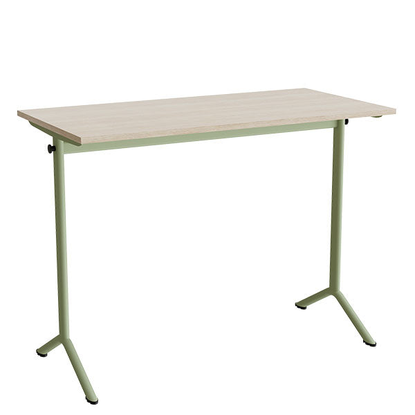 Tranås Skolmöbler Bord Atlas 1130, 1200x600 mm, hvidpigmenteret eg, grønt stativ – Elevborde