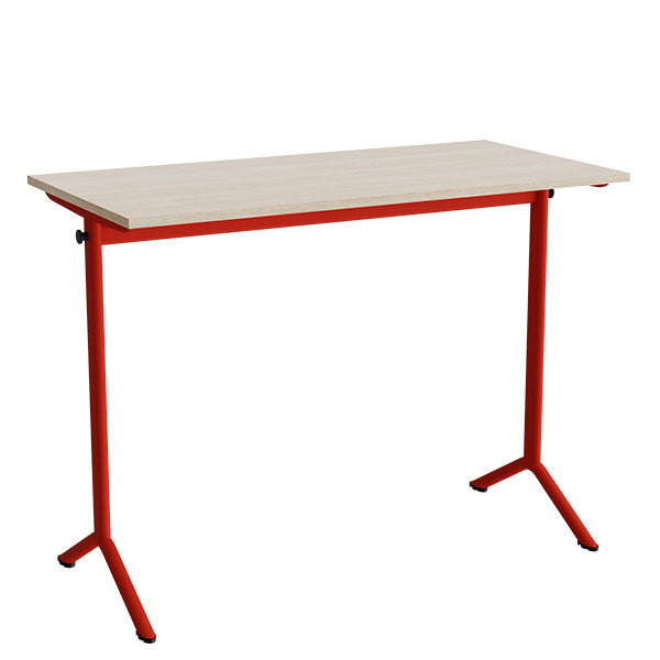 Tranås Skolmöbler Bord Atlas 1130, 1200x600mm, eg højtrykslaminat, rødt stel – Elevborde