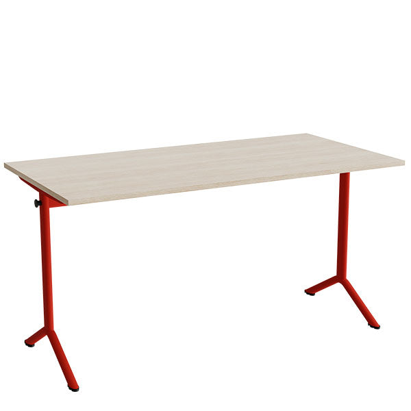 Tranås Skolmöbler Bord Atlas 1130, 1400x700mm, eg højtrykslaminat, rødt stel – Elevborde
