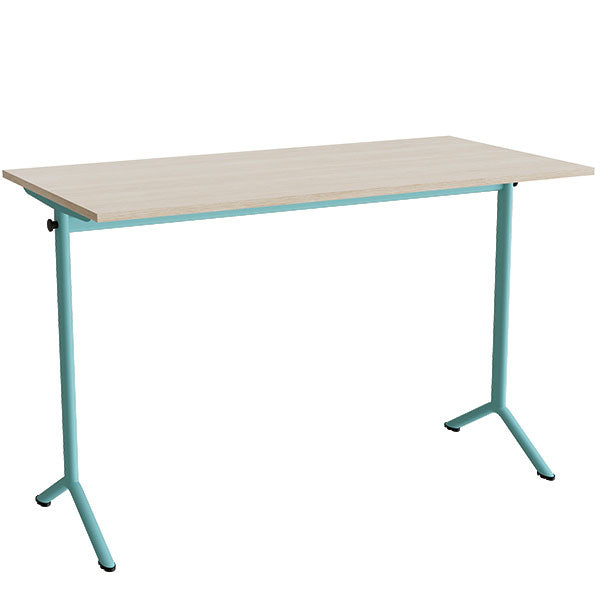 Tranås Skolmöbler Bord Atlas 1130, 1400x700mm, eg højtrykslaminat, turkis stel – Elevborde