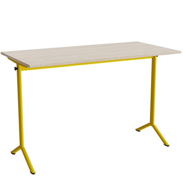 Tranås Skolmöbler Bord Atlas 1130, 1400x700mm, eg højtrykslaminat, gult stel – Elevborde