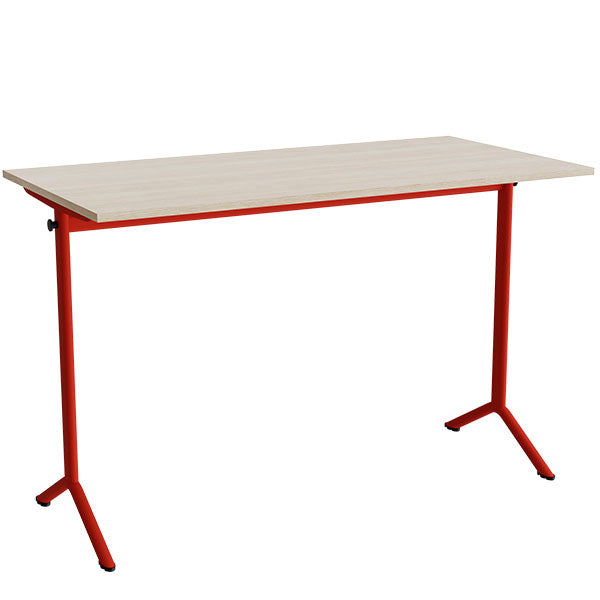 Tranås Skolmöbler Bord Atlas 1130, 1400x700mm, eg højtrykslaminat, rødt stel – Elevborde