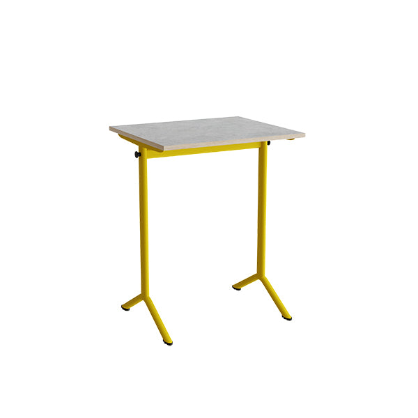 Tranås Skolmöbler Bord Atlas 1130, 700x600mm, lys grå linoleum, gult stel – Elevborde