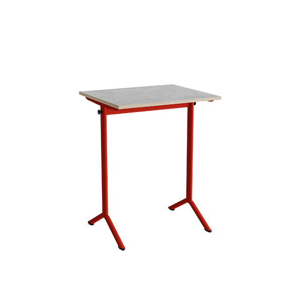 Tranås Skolmöbler Bord Atlas 1130, 700x600mm, lys grå linoleum, rødt stel – Elevborde