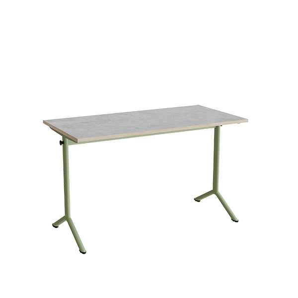 Tranås Skolmöbler Bord Atlas 1130, 1200x600mm, lys grå linoleum, grønt stel – Elevborde