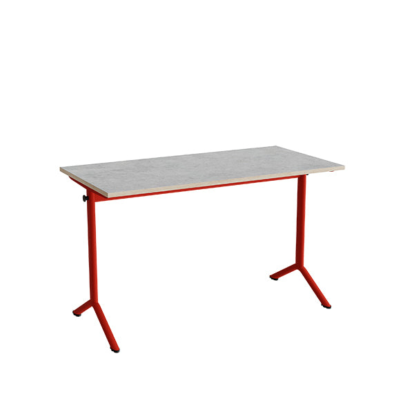 Tranås Skolmöbler Bord Atlas 1130, 1200x600mm, lys grå linoleum, rødt stel – Elevborde