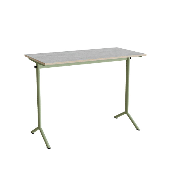Tranås Skolmöbler Bord Atlas 1130, 1200x600 mm, lys grå linoleum, grønt stativ – Elevborde